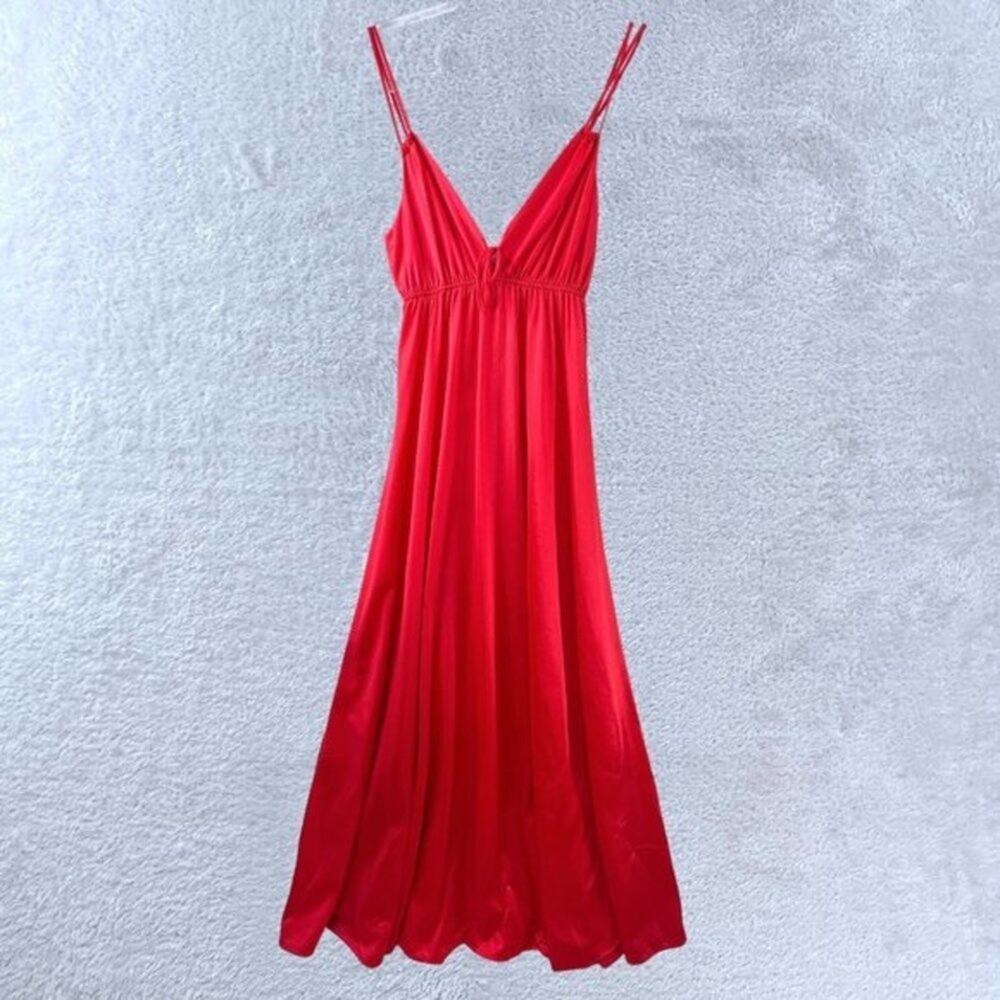 VTG ERICA LOREN Long Slip Dress classic Red Satin Maxi Y2k Lingerie S/M